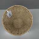 Boho Wicker Trash Can with Lid,Waterproof Bathroom Trash Can Hand Woven Wicker Waste Baskets for Kitchen Office Bedroom (1.3Gallons, Seagrass)