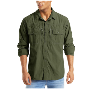 MAGCOMSEN Men's UPF 50+ Sun Protection Shirts, Button Down Long Sleeve Shirt for Hiking, Fishing, Safari, Small, Brown