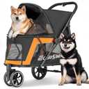 EchoSmile Dog Stroller for Medium & Small Dogs, Foldable Pet Stroller with 3 Wheels & Brakes, All-Terrain Cat Dog Carrier with Breathable Mesh, Safety Leash and Storage Pocket, Black
