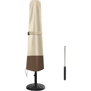 Patio Umbrella Cover - Heavy Duty 600D Oxford, Waterproof, Fits 7ft to 10ft Umbrellas, Outdoor Garden Parasol Cover with Push Rod, Beige & Brown