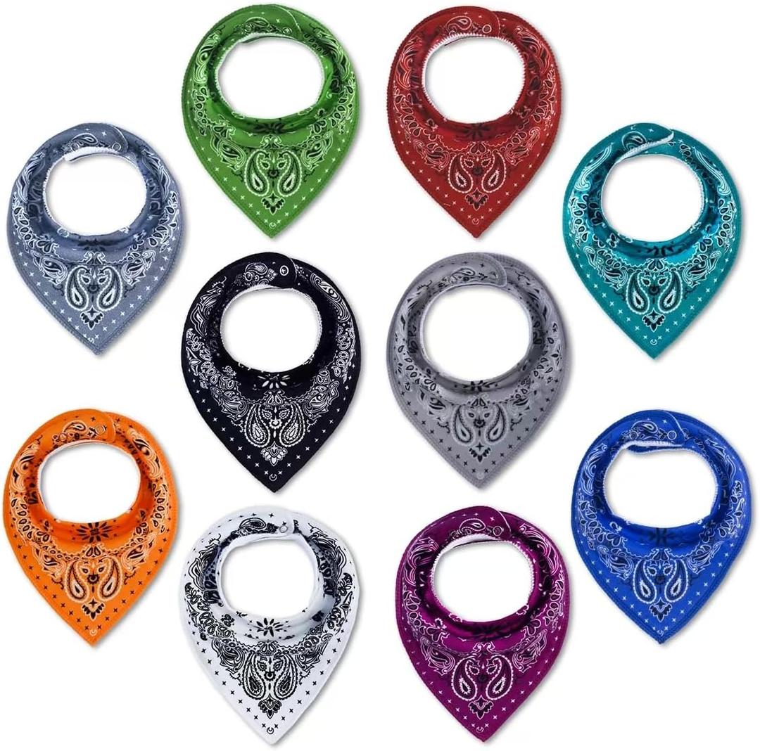 Maiwa 10 Pack Baby Triangle Bandana Bibs for Boys Girls for Drool Teething Eating with Snaps