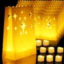 Homemory Luminary Bags with Flameless LED Tealights, 24 Bags, Warm White Lights, Electric Tea Candles for Wedding, Party, Christmas, 150+ Hours