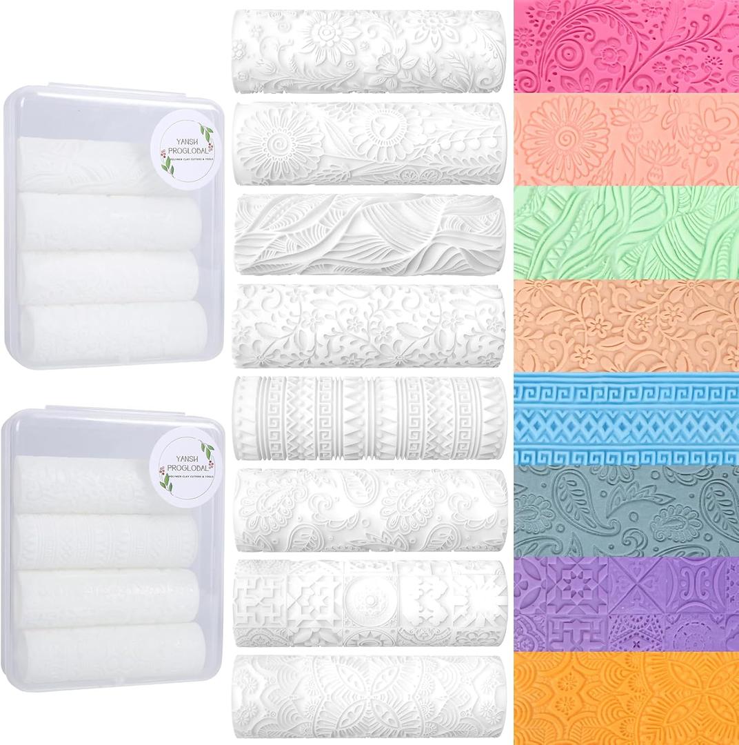 8 Pcs Polymer Clay Texture Roller, Texture Roller for Clay, Pottery Texture Rollers for Jewelry Making, Like Texture Sheets, Work with Polymer Clay Cutters (YANSH PROGLOBAL) (Complex Texture)