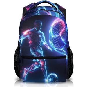 Boys Bookbag, Soccer Backpack, Kids Schoolbag for Boys Girls, Gift for Kids Back to School, 17 Inch Student Bookbag for Travel Picnic Hiking