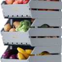 HABAU Wood Potato Onion Storage Bins - Wooden Stackable Produce Basket - Fruit Vegetable Storage for Kitchen Pantry Organization, Set 3 Pieces (10.6*14.8*23.4 Set of 3, Dusty Grey)
