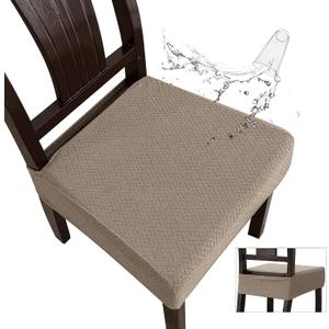 Genina Waterproof Seat Covers for Dining Room Chair Covers Waterproof Dining Chair Covers (4 PCS-Rear-gapped, Taupe)