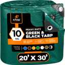 Heavy Duty Poly Tarp 20 Feet x 30 Feet 10 Mil Thick Waterproof, UV Blocking Protective Cover - Reversible Green and Black - Laminated Coating - Grommets - by Xpose Safety