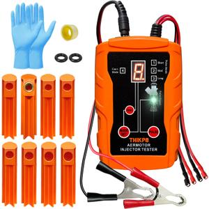 THIKPO Fuel Injector Tester and Cleaner Tool Kit, DIY Cleaning Tool Kit, 8 Pulse Modes for Injector Tester, 2 Fuel Injectors Simultaneously Test, 4 Size Cleaning Adapters, 12V/5V Output Power (Orange)