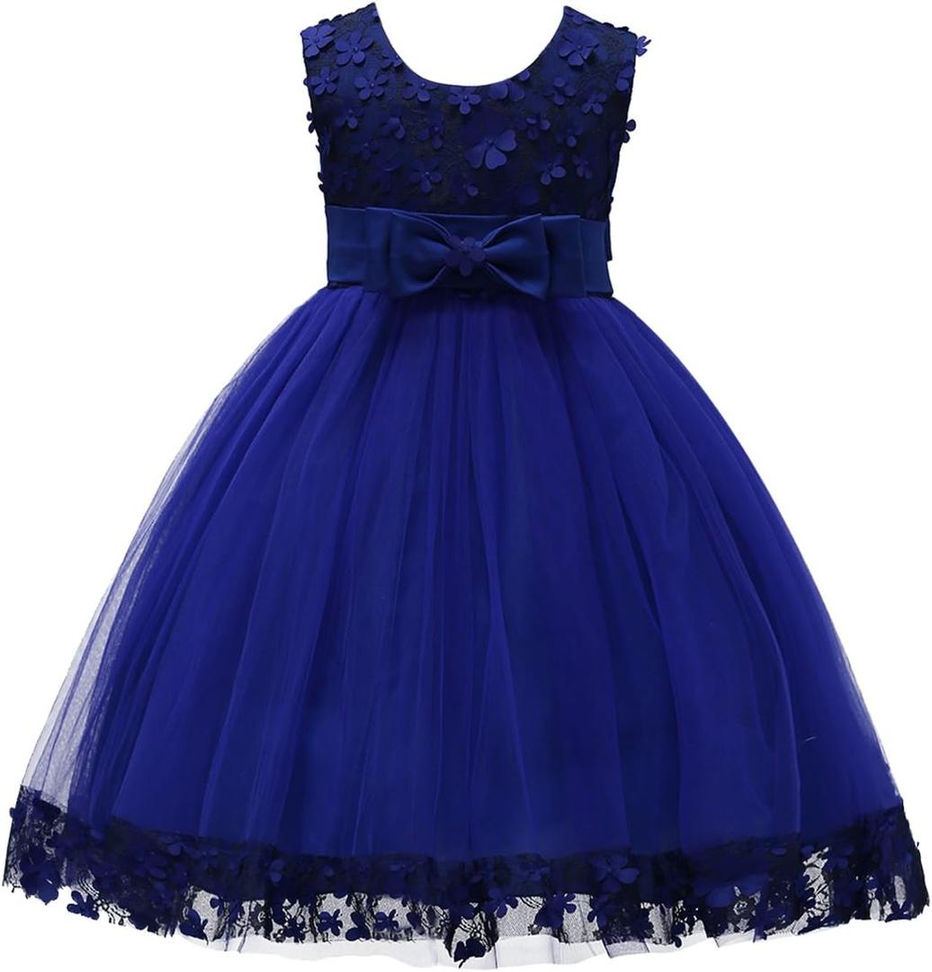 2-10T Big Little Girl Ball Gown Short Lace Flower Tulle Prom Dresses for Wedding Party Evening Dance (Royal Blue)