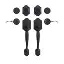 Front Door Handle Matte Black Double Door Handle Sets with Dummy, Double Door Lock Set Exterior Door Handle Set, with Single Cylinder Deadbolt, with Wave-Like Handle Lever, (L321020-B-S720)