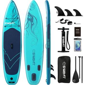 Inflatable Stand Up Paddle Board  Durable SUP for Adults & Youth,33" Wide Blow Up Paddle Board with Paddle, Pump, Backpack,Leash  All Around Stable for All Skill Levels, Carries up to 450 lbs (Jellyfish Blue)