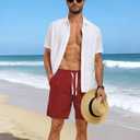 Men's Corduroy Shorts Casual Elastic Drawstring Lightweight Summer Beach Shorts with Pockets (Red, M)