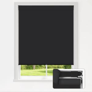 LazBlinds No Drill Blackout Roller Shades, 28.5" W x 48" H, Black2-Minute Ultra-Fast Installation, Cordless Design, Thermal Insulated Fabric, UV Protection, For Home & Office Indoor Windows