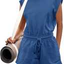 LAMISSCHE Womens Workout Romper with Pockets Sleeveless One Piece Short Jumpsuits Casual Open Back Onesie(Royal Blue,XL)