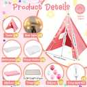 Windyun 6 Pack Kids Teepee Tent for Slumber Party Sleepover Tents for Girls Party with Air Mattress, Star Lights, Blankets Trays Sheets, Natural Cotton Toddler Play Teepee for Indoor Outdoor(Pink)