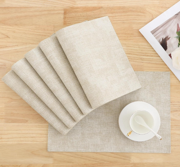 Homaxy Faux Leather Heat Resistant Placemats for Dining Table Set of 12, Waterproof Wipeable Washable PU Table Mats, Easy to Clean Anti-Slip Place Mats, 11.8" x 17", Beige