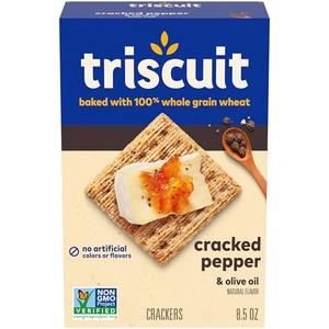 Triscuit Cracked Pepper & Olive Oil Whole Grain Wheat Crackers, Lunch Snacks, Snack Crackers, 8.5 oz Best by 23Sep 2025