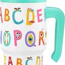 Alphabet Tumbler 20oz with Handle and Silicone Straw Lid for Kid, Insulated Stainless Steel Cup with Monster Design, Gift for Kids Girls Boys, Gifts Idea for Birthday Christmas Back to School