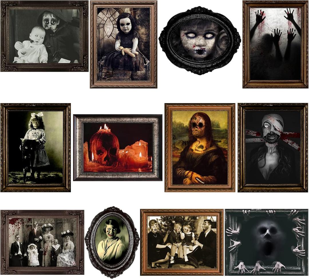Halloween Party Decorations 12 Pieces Disposable Haunted Pictures Gothic Manor Portraits Horror Pictures House Creepy Portraits Pictures Spooky Home Decor