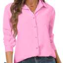 Hearain Women's Button Down Shirts Long Sleeve Basic Classic Soft Shirt Collared Fashion Dressy Casual Blouses (Pink, L)