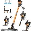 Cordless Vacuum Cleaner, 40Kpa 8 in 1 Powerful Suction Lightweight Stick Vacuum Cleaner for Home, LED Display, 3 Suction Modes, 45Mins Detachable Battery Vacuum for Hard Floor Carpet Pet Hairs (Orange)