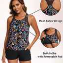 Women Blouson Tankini Swimsuit with Shorts - 2 Piece Tummy Control Bathing Suit Modest Mesh Racerback Top with Pockets 2026 (Black, L)