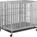 37" 42" 48" Heavy Duty Dog cage Stainless Steel Metal Kennel and Crate, Collapsible for Medium to Large Dogs, Easy to Assemble pet Pen with Four Lockable Wheels, Black Tray(37in)