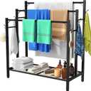 HavenlyYouth 3 Tier Towel Rack with Large Storage & 6 Hooks, Blanket Rack for Oversized Bath Towels, Free Standing Pool Towel Rack Stand for Bathroom Pool Indoor/Outdoor, 35.8" H x 31.5" L x 11.8" W