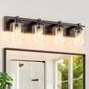 BrkNit Modern Bathroom Light Fixtures Over Mirror, Vanity Lights for Bathroom Wall Sconces with Clear Glass Shades, E26 Socket (Bulbs Not Included), 4 Light, Oil Rubbed Bronze