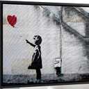 Black Framed Street Graffiti Canvas Wall Art Girl With Red Heart Balloon Painting Picture Wall Decor Modern Pop Art Poster Print Artwork for Bedroom Living Gallery Home Decoration 16inx24in