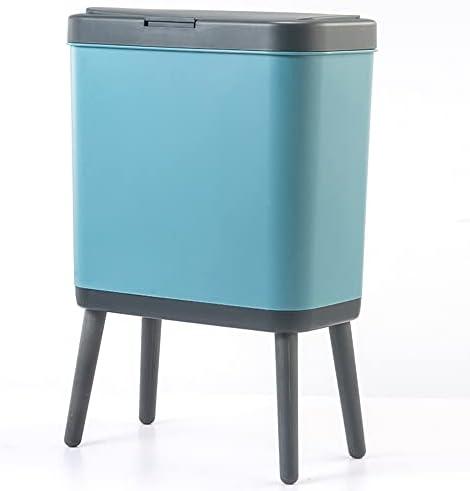 Procade Trash Can with Lid, Plastic Garbage Can with Push Button, Narrow Waste Basket for Kitchen, Slim Dog Proof Bedroom Garbage Bin, Bathroom Trash Can for Home, Living Room,Office, 4 Gallon  (Blue)
