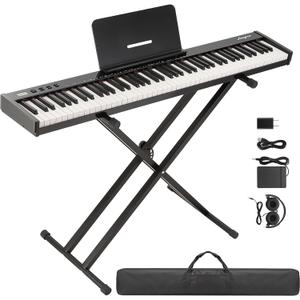 88 Key Full-Size Semi-Weighted Electronic Keyboard Piano, Portable Design with Headphones, Sustain Pedal, Stand, Power Adapter & Travel Case - Perfect for Beginners and Adult Players (Piano Set 1)