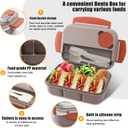 Bento box adult work lunch box, adult container, with 4 compartments, lunch container with cutlery (knife, fork, spoon, sauce box), animal fruit fork, microwave and dishwasher safe, Bee gray