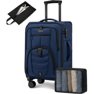 Carry On Luggage 22x14x9 Airline Approved, 22-Inch Suitcases with Spinner Wheels, Softside Carry-on Luggage with TSA Lock for Men Women Business Trip, Lightweight Large Capacity Luggage for Travel (Blue)
