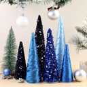 6 Pcs 10" 8" 6" Christmas Blue Cone Trees Decorations Glitter Velvet Cone Tree Centerpiece Christmas Blue Ornaments Table Centerpiece for Xmas Tabletop Crafts Wedding Party Room Decoration
