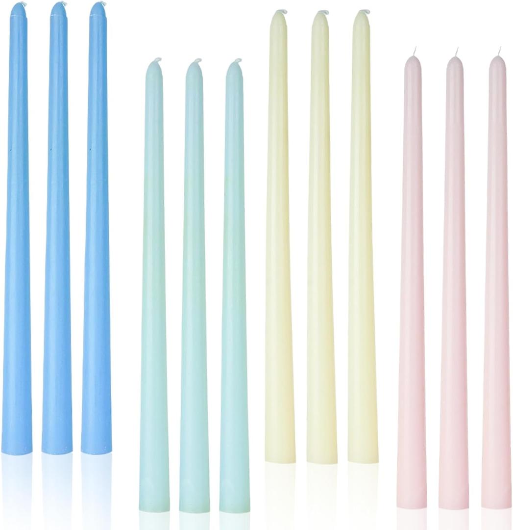 Colored Tall Taper Candles 12 inch Unscented Smokeless Long Tall Tapered Candle for Candlesticks Sticks Wedding Advent Home Decor Dinner ChristmasSet of 12