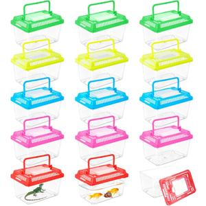 WCHOSOZH 15 Pcs Small Plastic Reptile Carrier, Tarantula Enclosure Snake Breeding Box, Mini Fish Tank Portable, Beach Aquarium for Turtle Hermit Crab Spider Snake Bearded Lizard (5.1 x 3.5 x 3.5)