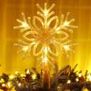 Brizled Snowflake Christmas Tree Topper, 9.5" Christmas Tree Star with 10 Warm White Lights, 120V UL Certified Xmas Star Treetop Clear Xmas Ornaments for Holiday Party Home Decor