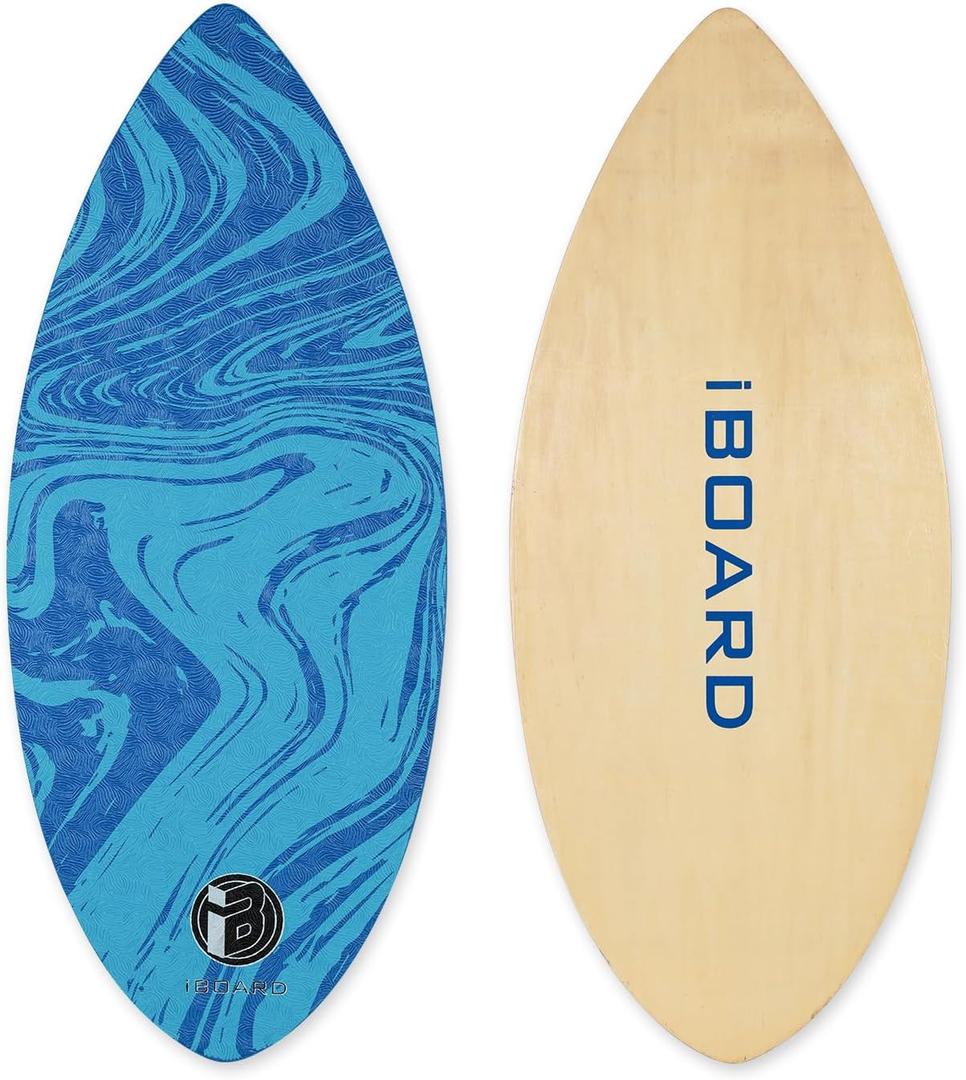  36” Skipper Skimboard with High Gloss Coat Wooden Skim Boards for Beginners, Teenagers and Adults Beach Skimboard 3 Color Traction Pad to Choose(Blue)