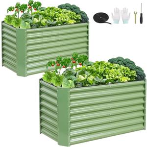 4x2x2ft (2 Pack) Raised Garden Bed - Galvanized Deep Root Planter Boxes Outdoor with Wing Nuts and Safety Edges for Gardening Vegetables, Flowers, Herbs, Succulents - Olive Green