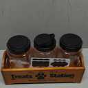 Dog Treat Container Dog Food Container for Dog Food Storage, Farmhouse Cat Food Container Pet Food Storage Organizer, Wood Dog Treat Holder with 3 Plastic Cat Dog Treat Jars, Brown Cat Treat Container