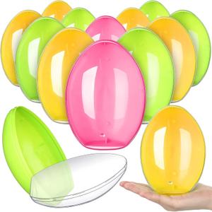 Leitee Jumbo Easter Eggs 12 Pcs Giant Fillable Plastic Colorful Clear Egg Shaped Containers for Filling Treats Easter Basket Stuffers for Prize Supplies (6'')
