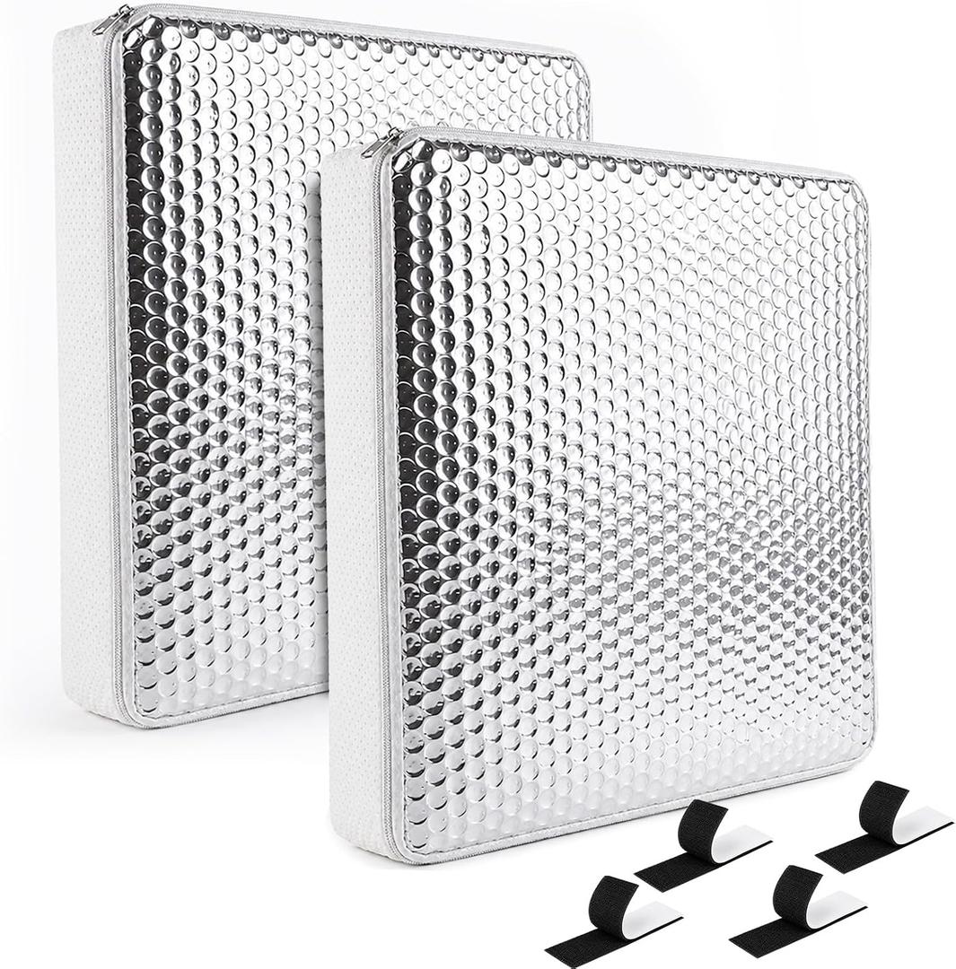 Cyrico RV Skylight Insulator 2 Pack, 14" x 14" x 2.8" RV Vent Cover, Blackout Vent Pillow with Reflective Surface, Shade for Energy Savings 3 Layer Reduces Heat Transfer, Fits Camper/Trailer Roof