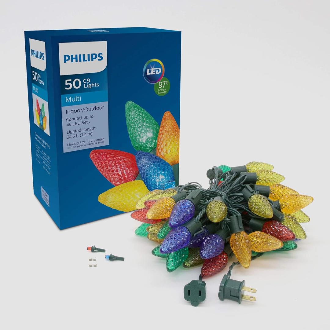 Philips 50 LED Warm White Smooth C9 Lights (Multicolored)