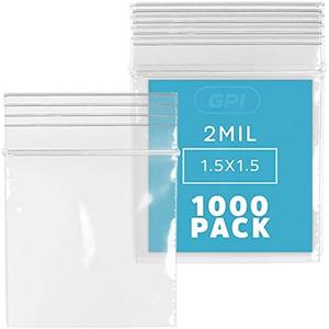 GPI - 900 Count, 1.5" x 1.5" Clear Plastic Reclosable Zip Bags, 2.5 Mil Thick, Strong & Durable Poly Baggies with Resealable Zip Top Lock for Travel, Storage, Packaging & Shipping