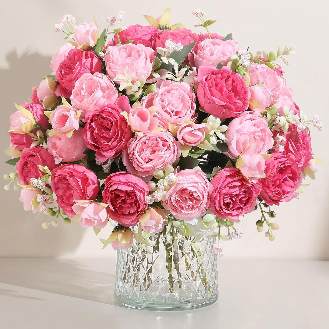Luyue 8 Packs Peonies Artificial Flowers Faux Peony Bouquet Fake Peonies Flower for Vase Silk Peony Floral Arrangements for Table Centerpiece Wedding Decoration Indoor Home Decor (Mixed Pink-8pcs)