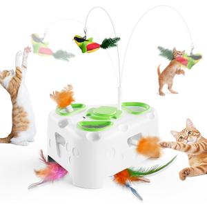 3-in-1 Interactive Cat Toys for Indoor Cats,Automatic Kitten Toy,Flying Bird,6 Holes Mole,Rotating Feather, Rechargeable USB Interactive Cat Feather Toys for Bored Indoor Cats (white)