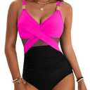 Blooming Jelly Womens One Piece Swimsuit Metal Modest Tummy Control Bathing Suit Slimming Full Coverage Mesh Swim Suits L