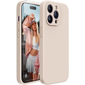 Miracase Designed for iPhone 14 Pro Case with Screen Protector, [Upgraded Camera Protection], Shockproof Liquid Silicone Rubber Phone Case Cover for 14 Pro 6.1 inch, Bean Grey