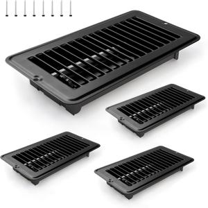 4 Pcs 4" x 8" Floor Register Vents RV Vent Cover Heavy Duty Metal Register Vent for Mobile Home Floor Heater (Black)